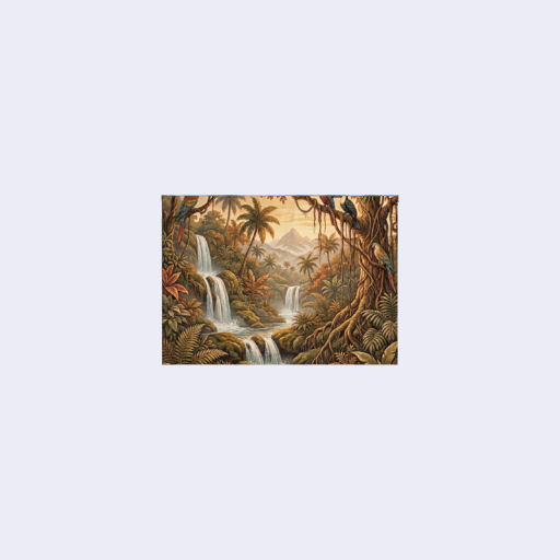  Emerald Paradise – Tropical Rainforest Wall Art with Waterfall & Exotic Birds