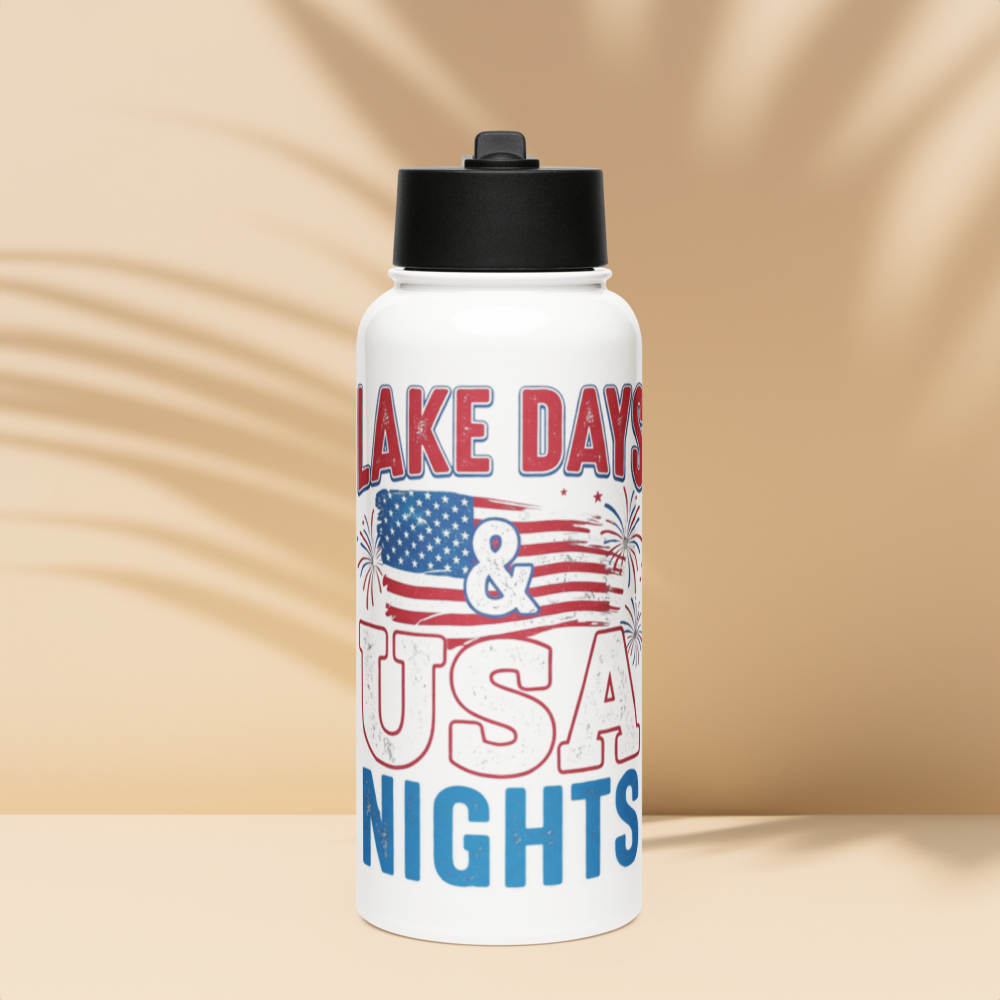 The Lake Days and USA Nights Stainless Steel Water Bottle with Straw Lid