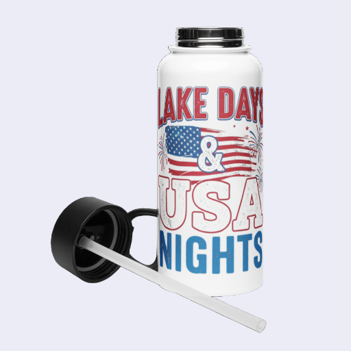 The Lake Days and USA Nights Stainless Steel Water Bottle with Straw Lid