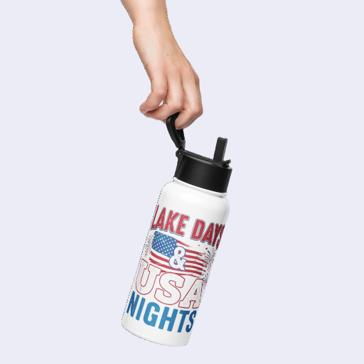 The Lake Days and USA Nights Stainless Steel Water Bottle with Straw Lid