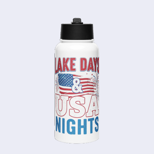 The Lake Days and USA Nights Stainless Steel Water Bottle with Straw Lid