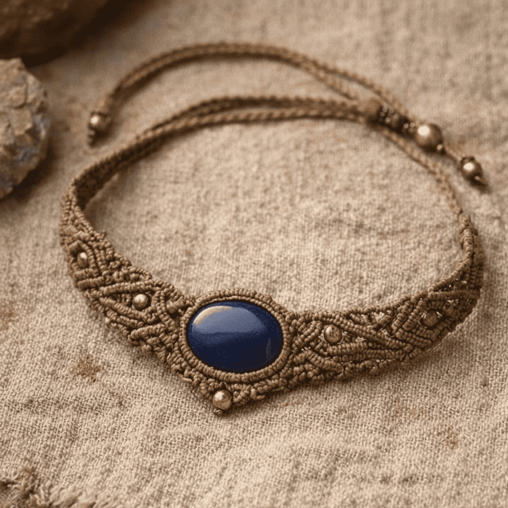 Collar artesanal de macramé con piedra natural