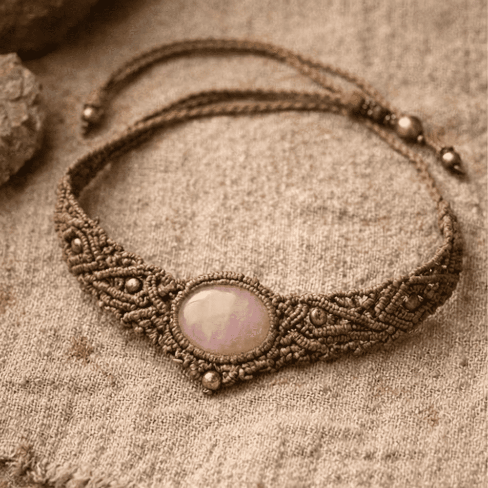Collar artesanal de macramé con piedra natural