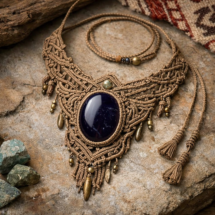 Collar boho con piedra Grande