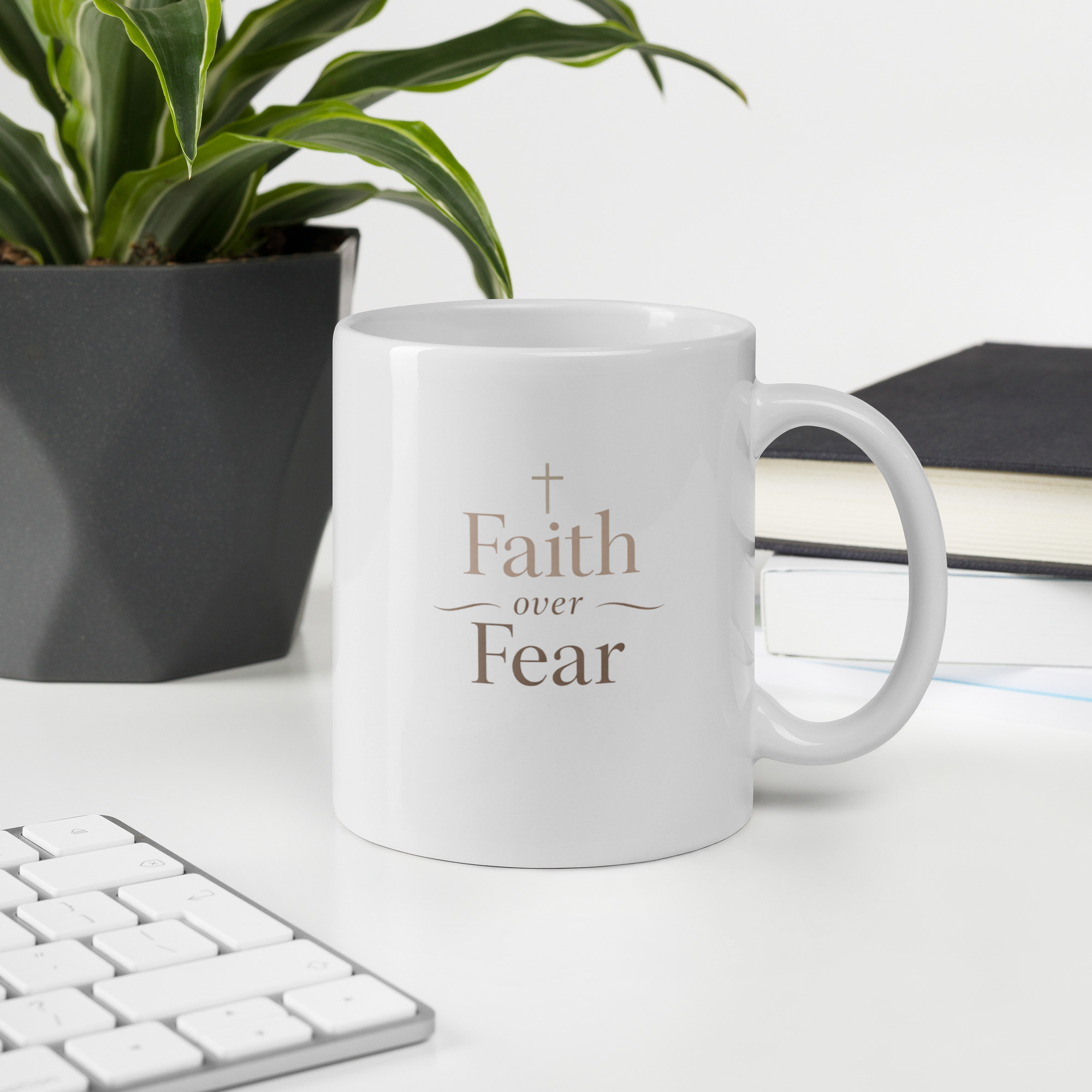 "Faith over Fear" White glossy mug