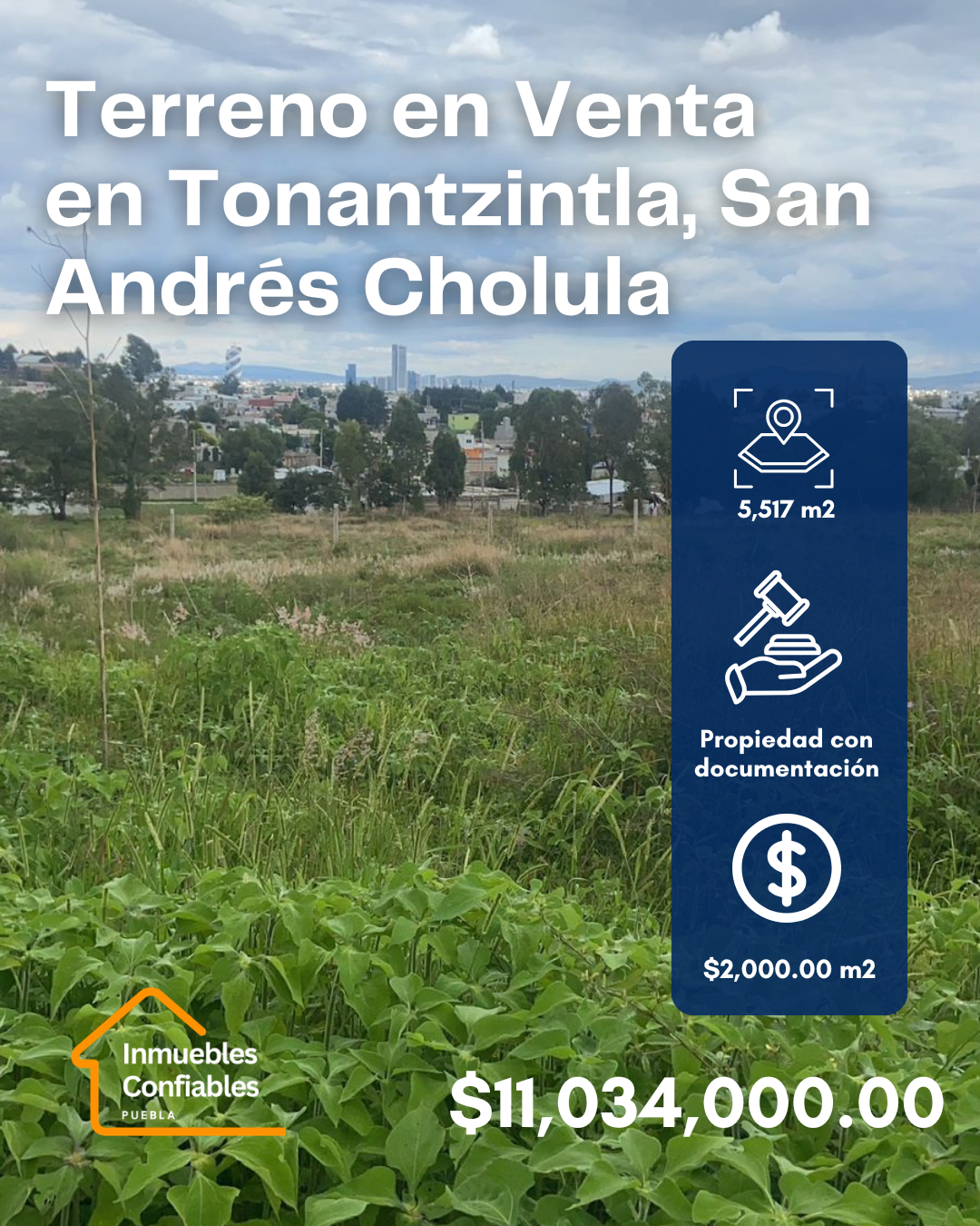 Terreno en Venta en Tonantzintla, San Andrés Cholula