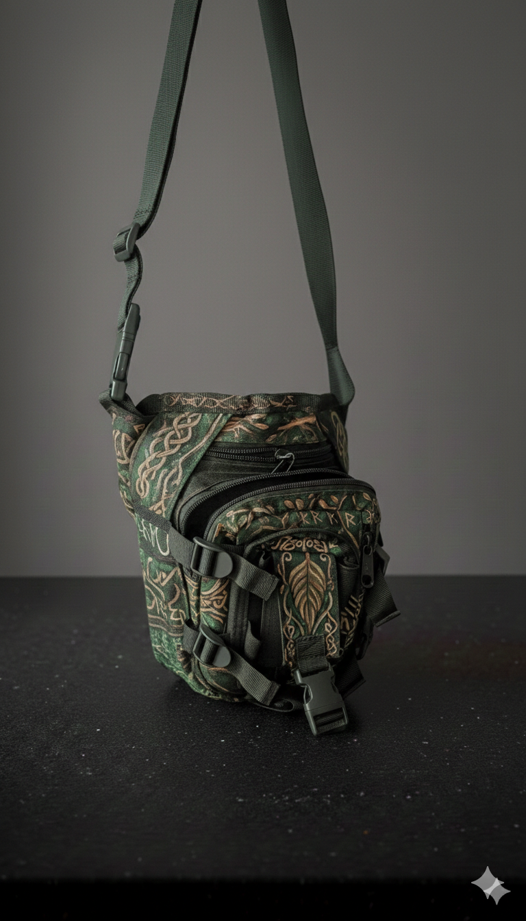 Bolsa táctica verde con diseño tribal