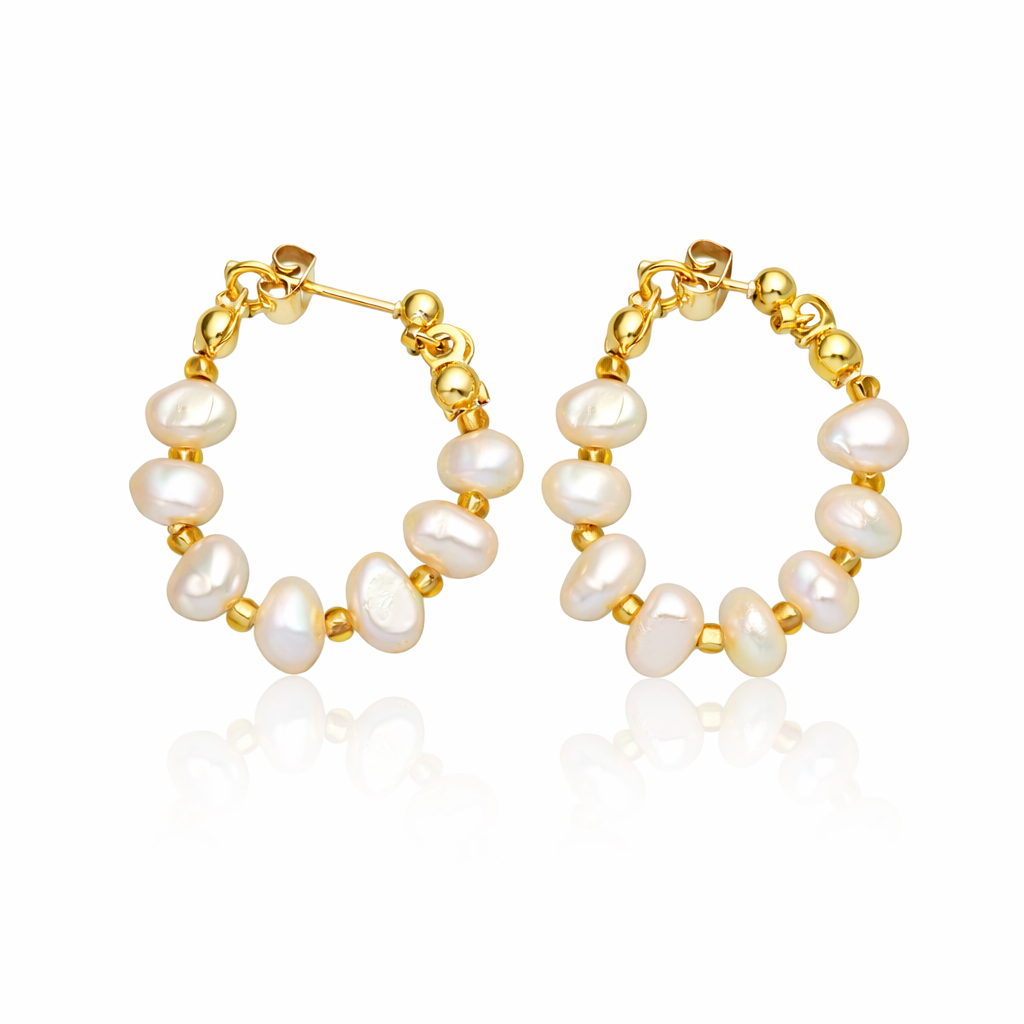River Pearl Gold Plated Hoops 