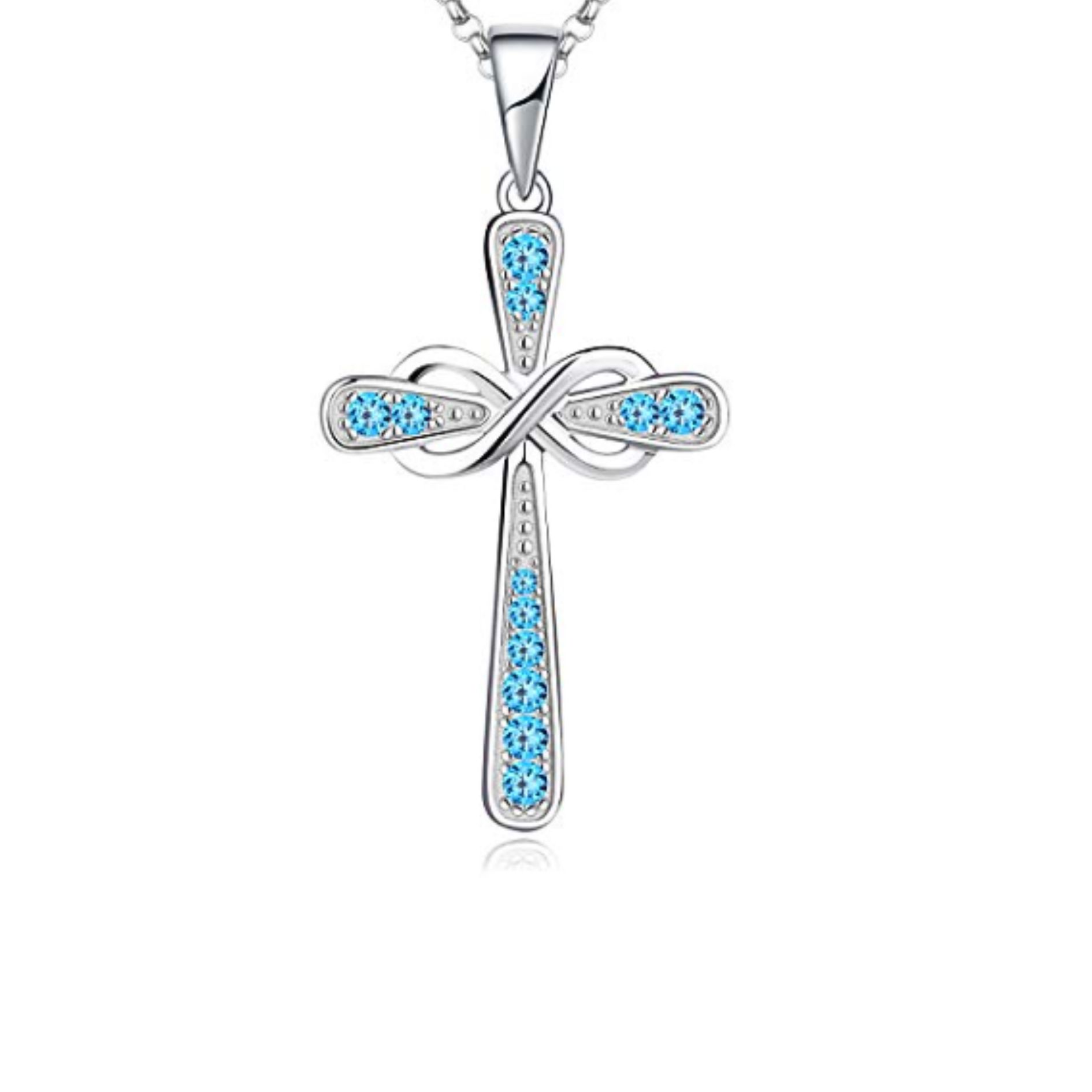 Blue Zirconia Crucifix and Chain