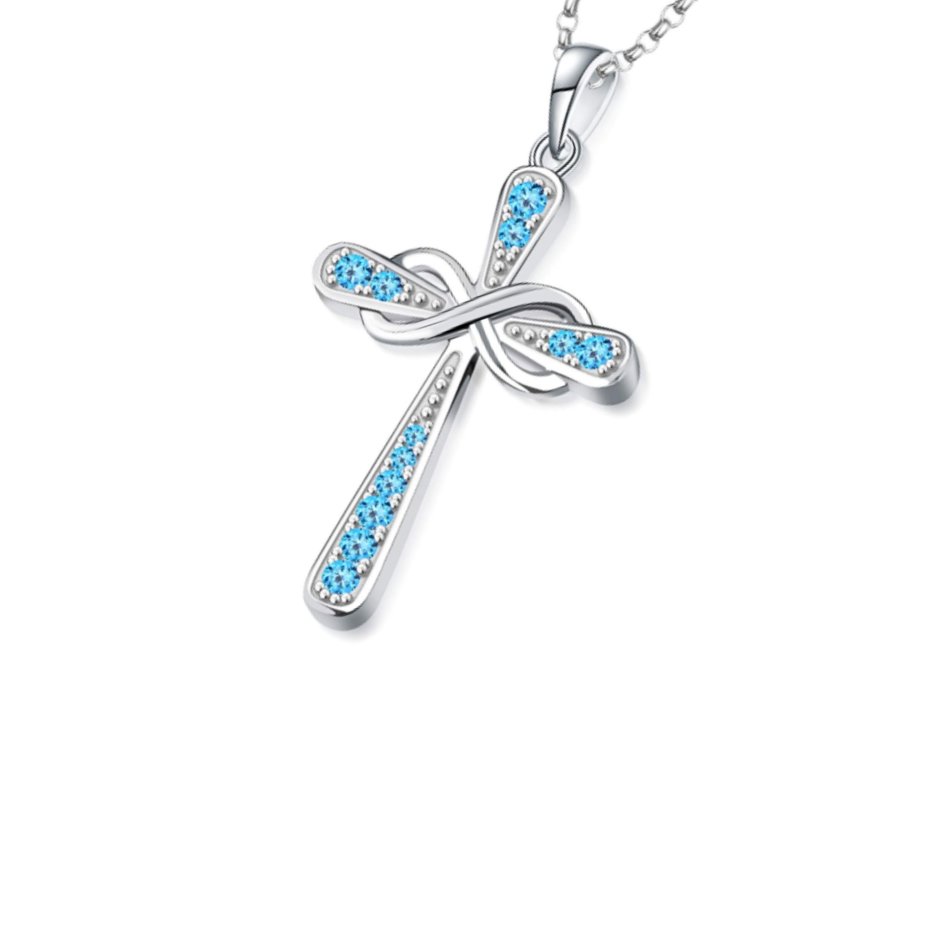 Blue Zirconia Crucifix and Chain 