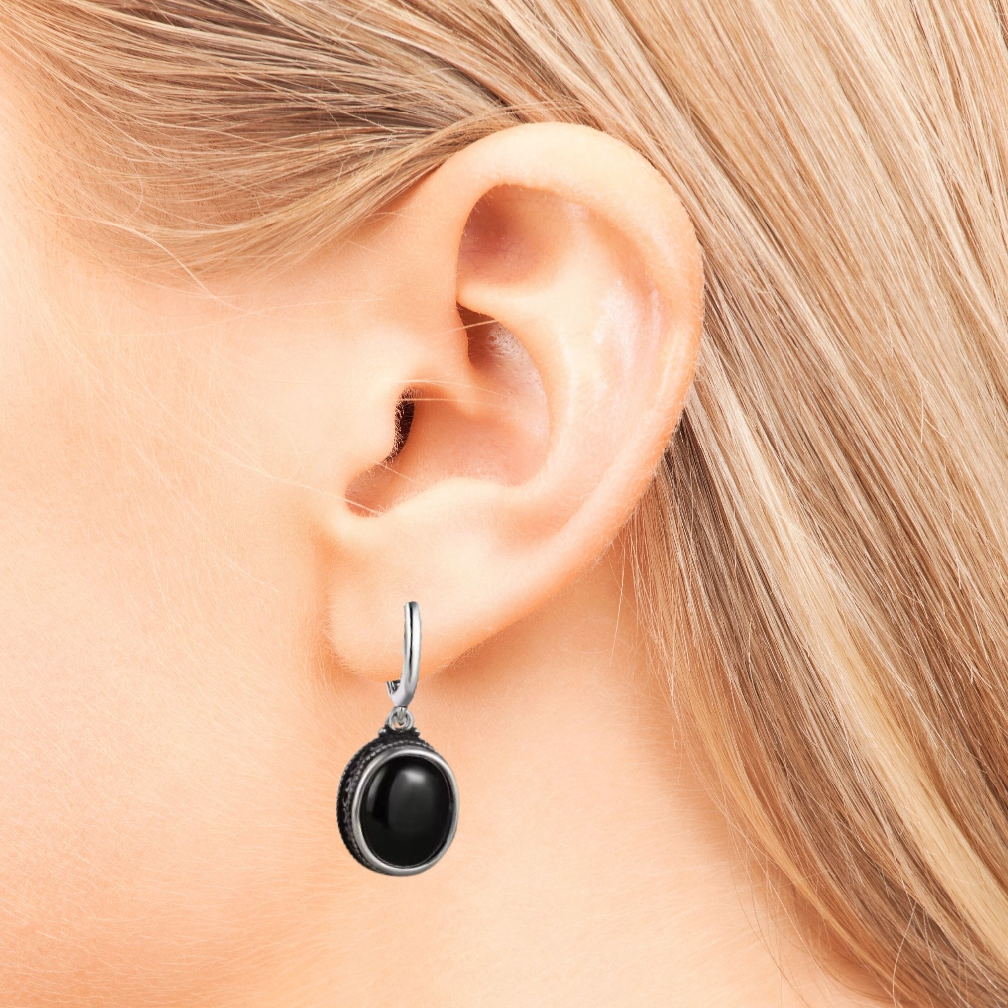 Vintage Drop Black Onyx Ear Rings
