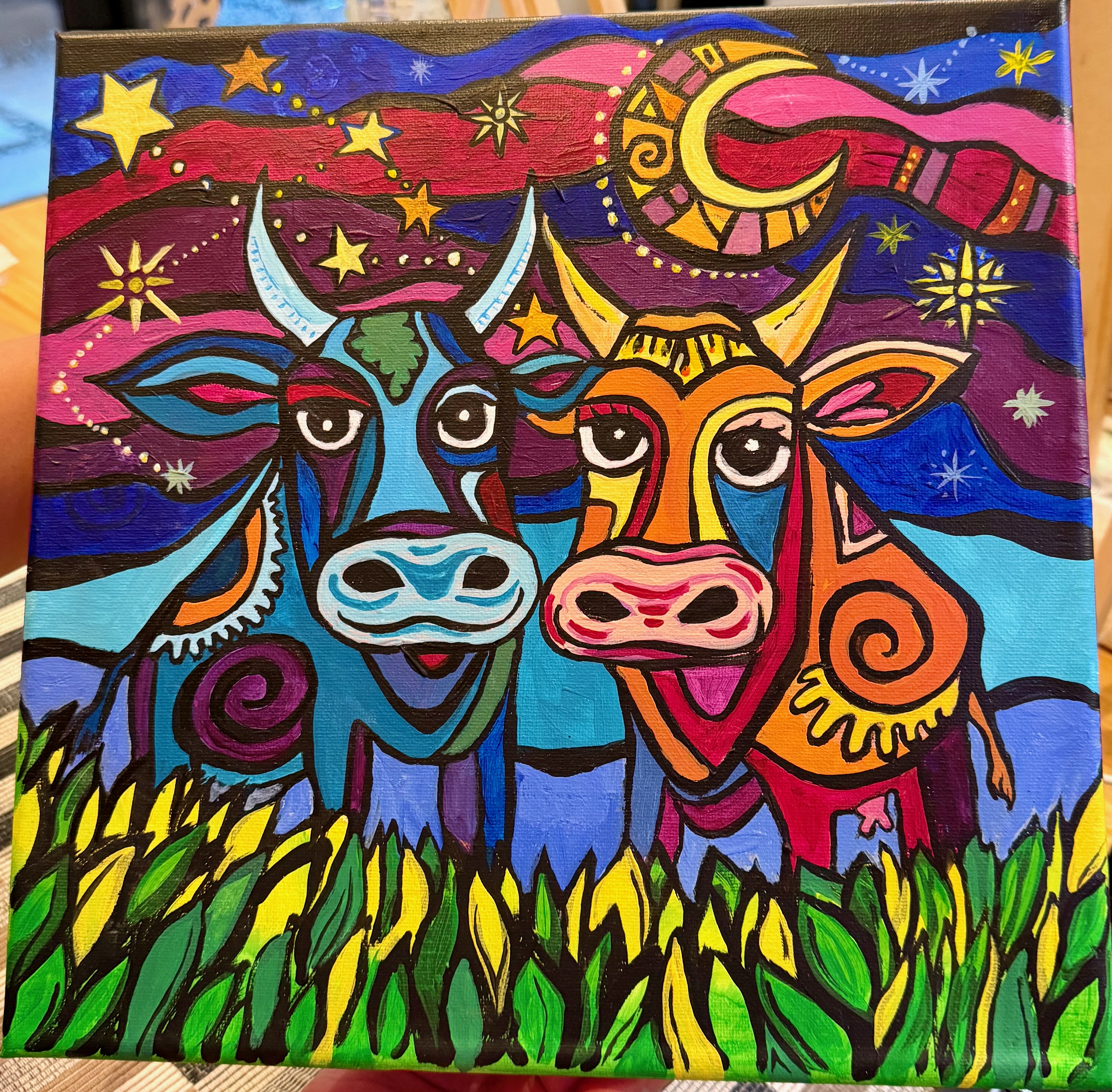 Colorful Cow Canvas Art