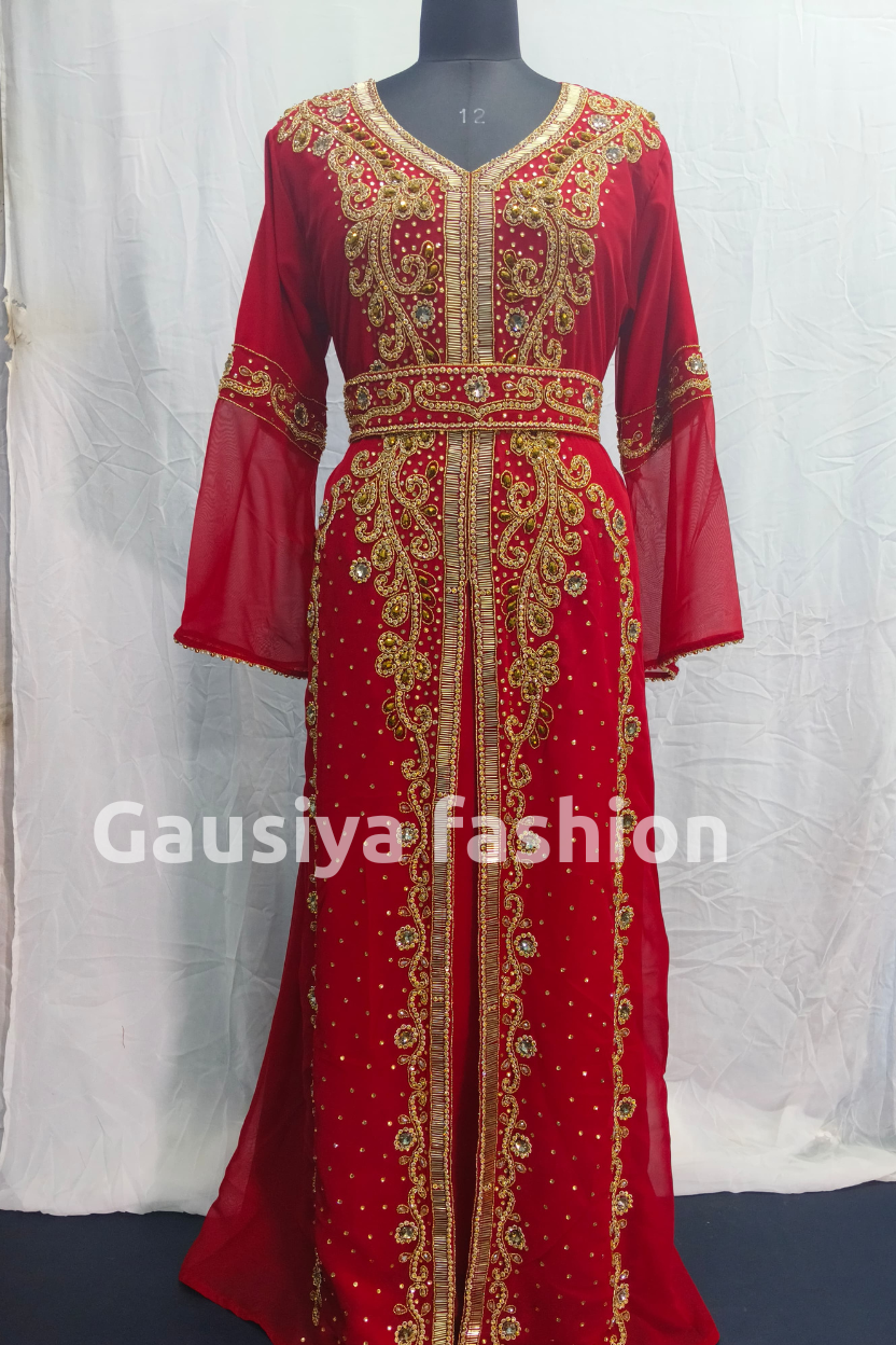 Red Arabic wedding glass beaded Handmade embroidery 