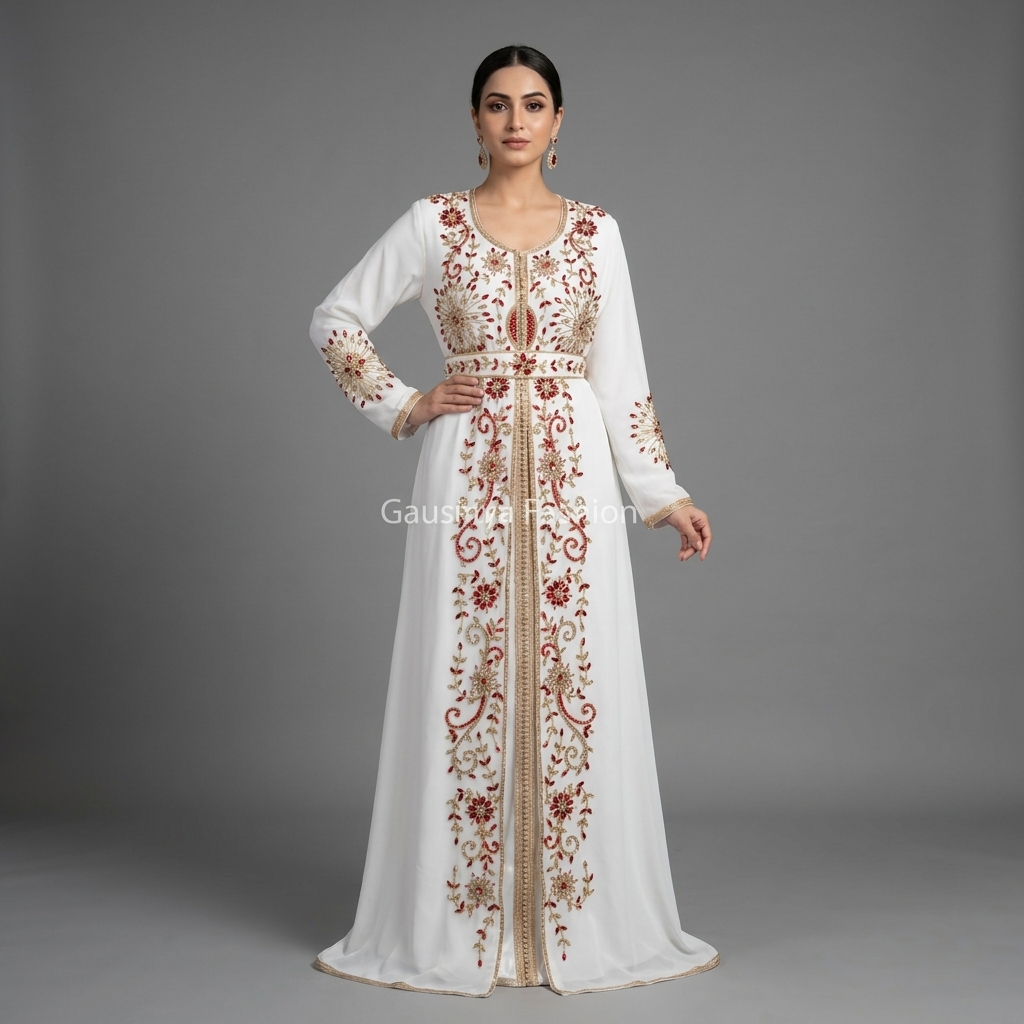 White Handmade Kimono Kaftan Dress For Wedding Gown