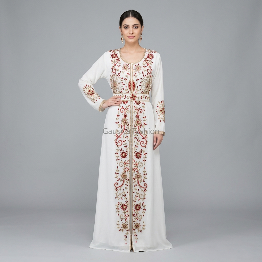 White Handmade Kimono Kaftan Dress For Wedding Gown