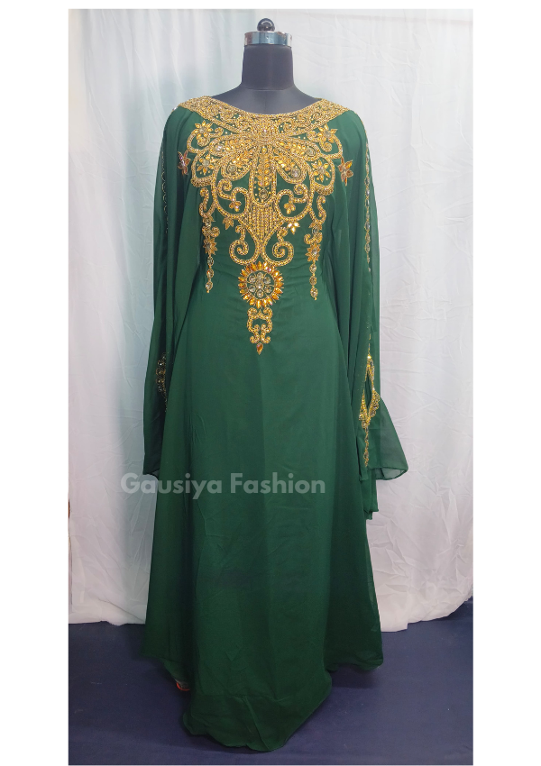 Royal handmade White Kaftan with Gold Embroidery Abaya 