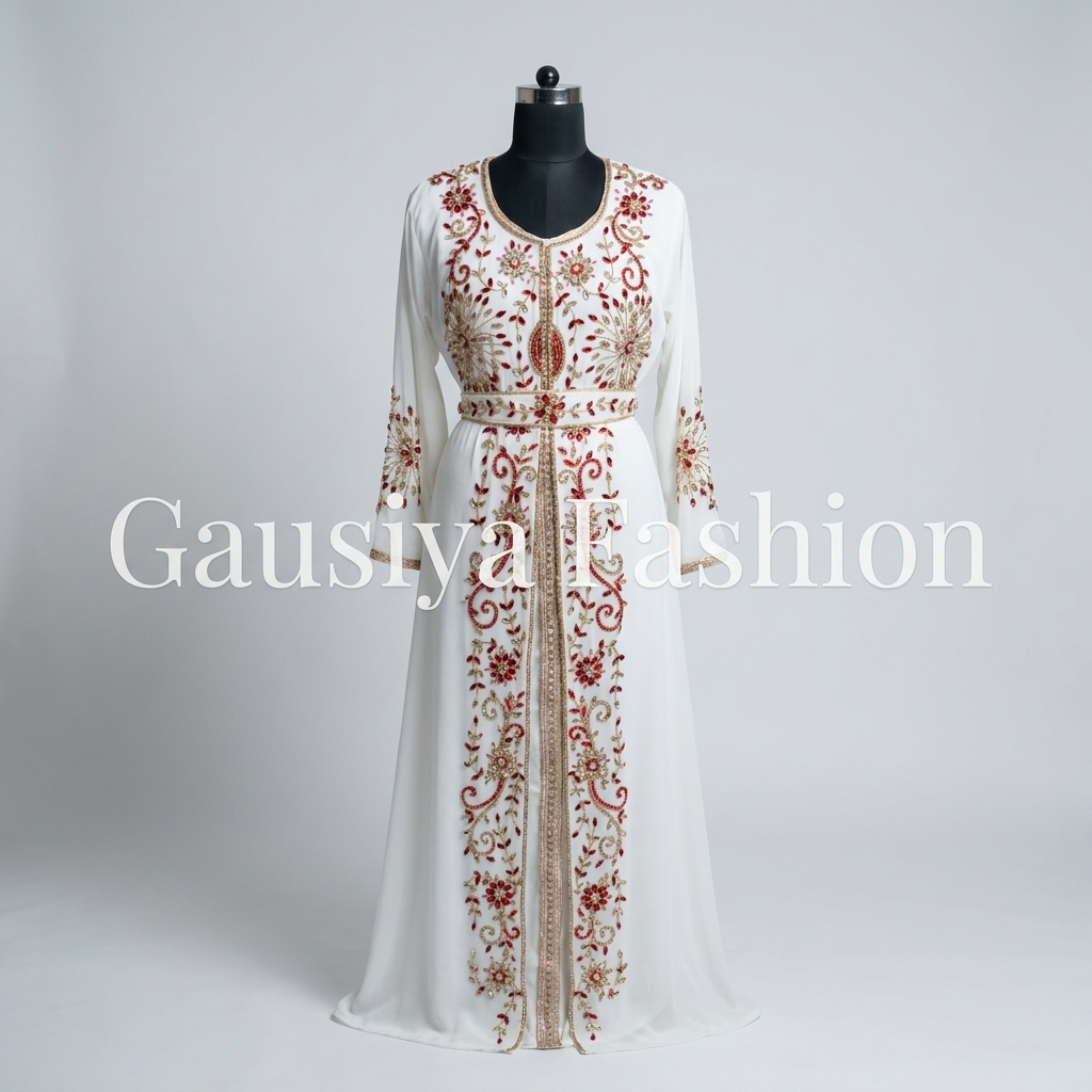 White Handmade Kimono Kaftan Dress For Wedding Gown