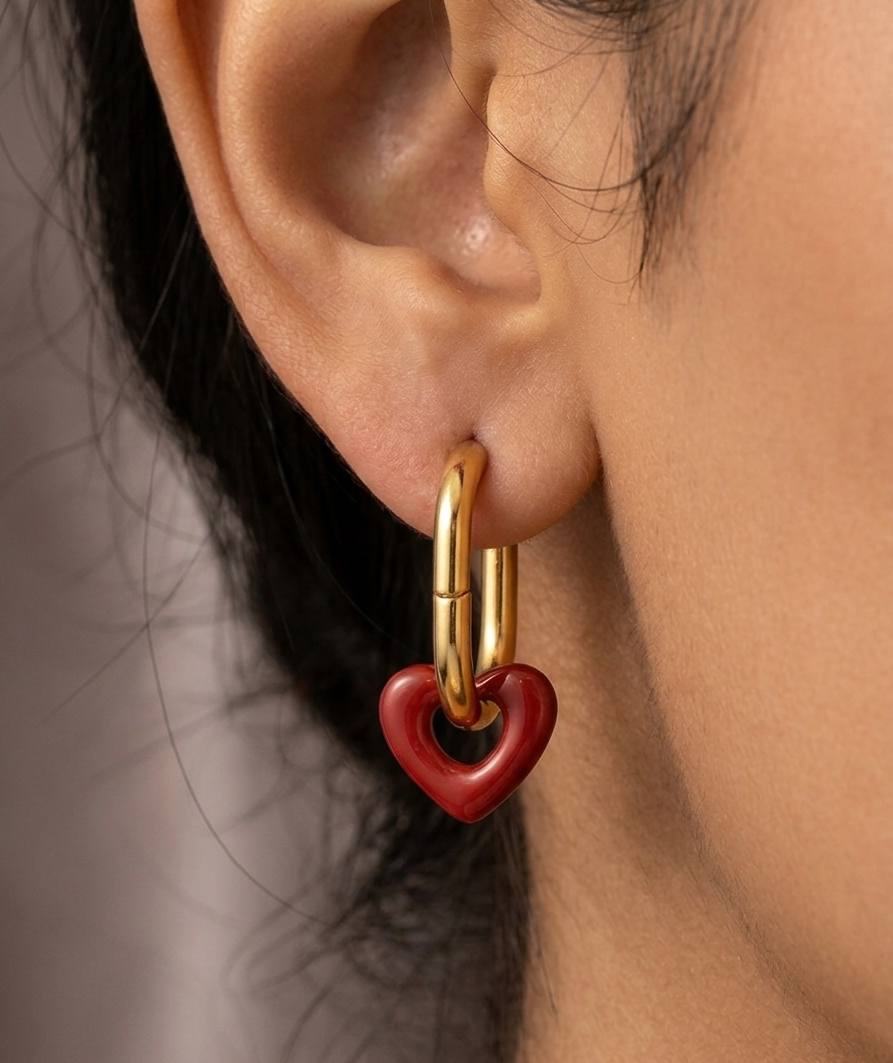 Red Heart Drop Earring