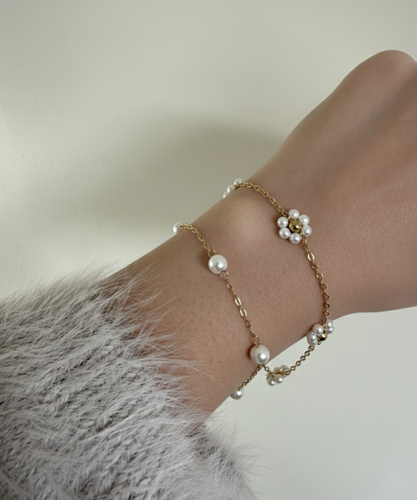Elena Pearl Gold Chain Bracelet