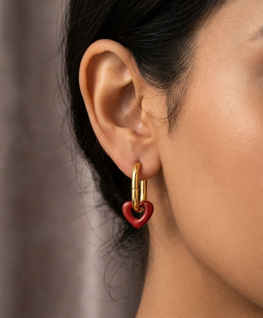 Red Heart Drop Earring
