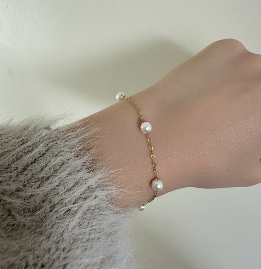 Elena Pearl Gold Chain Bracelet