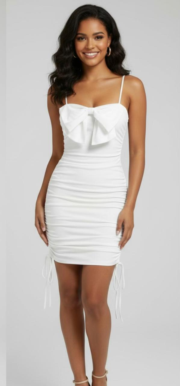 White Bow Bodycon Dress