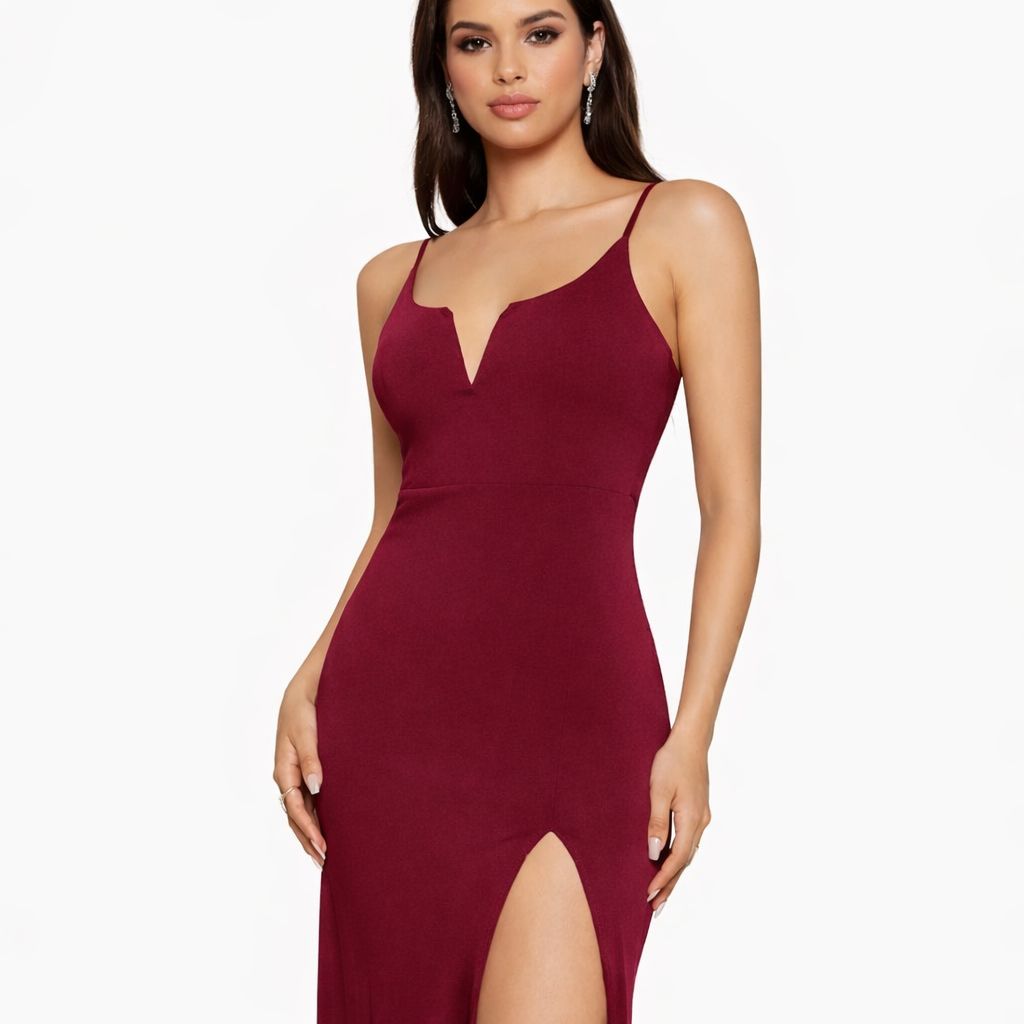 Maroon Spaghetti Strap Evening Dress