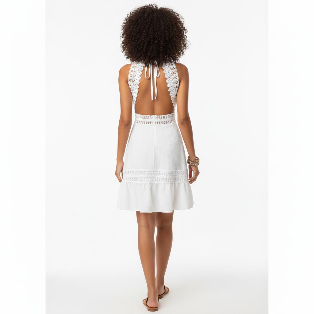 White Halter Neck Summer Dress