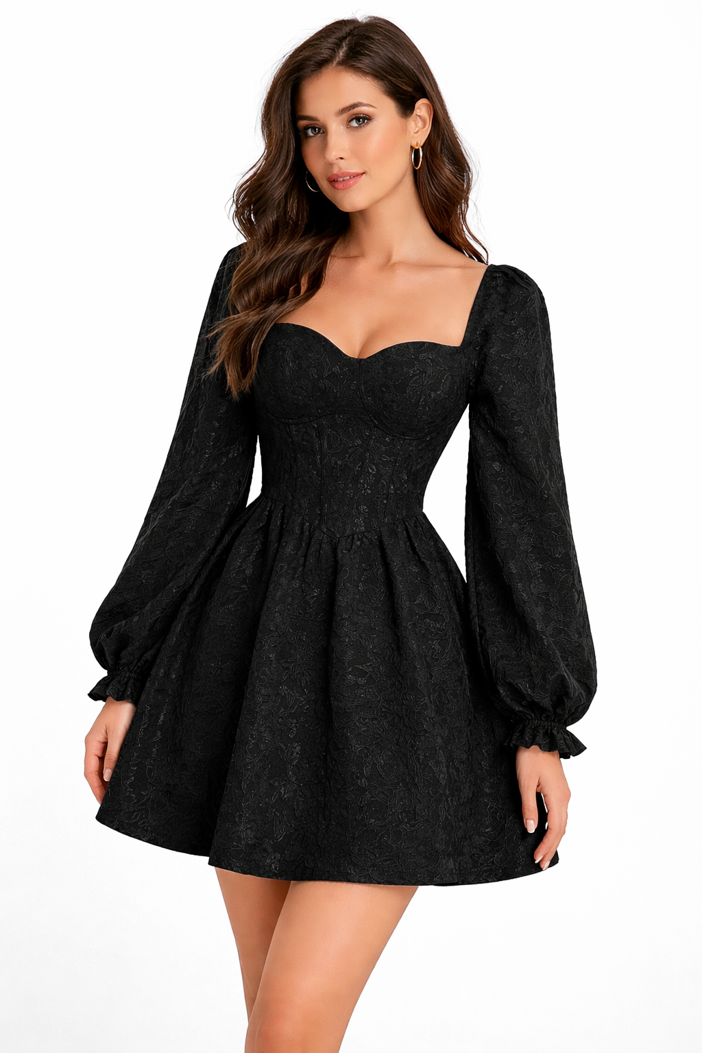 Black Puff Sleeve Mini Dress