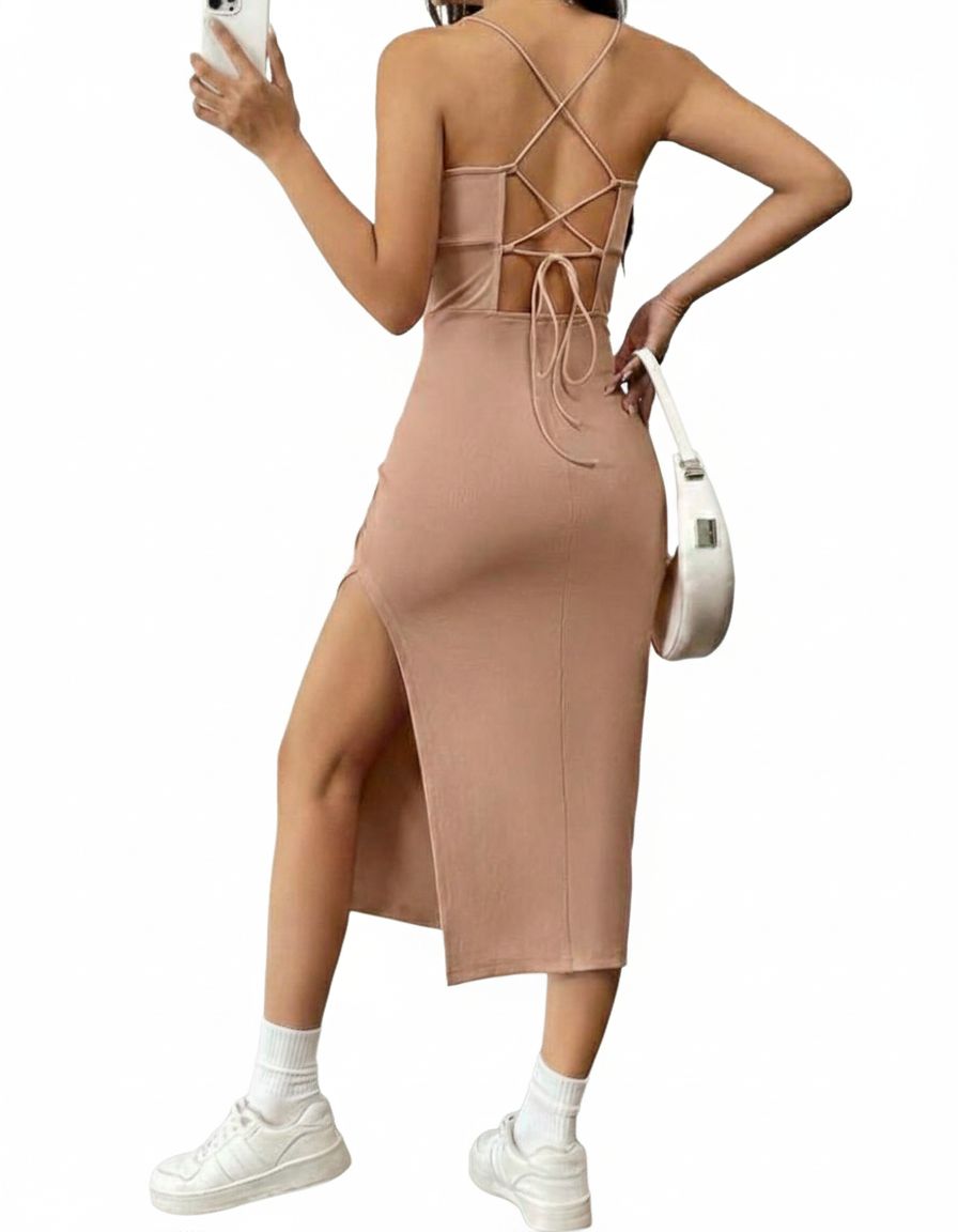 Beige Bodycon Midi Dress