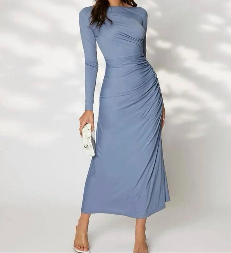 Elegant Blue Bodycon Maxi Dress