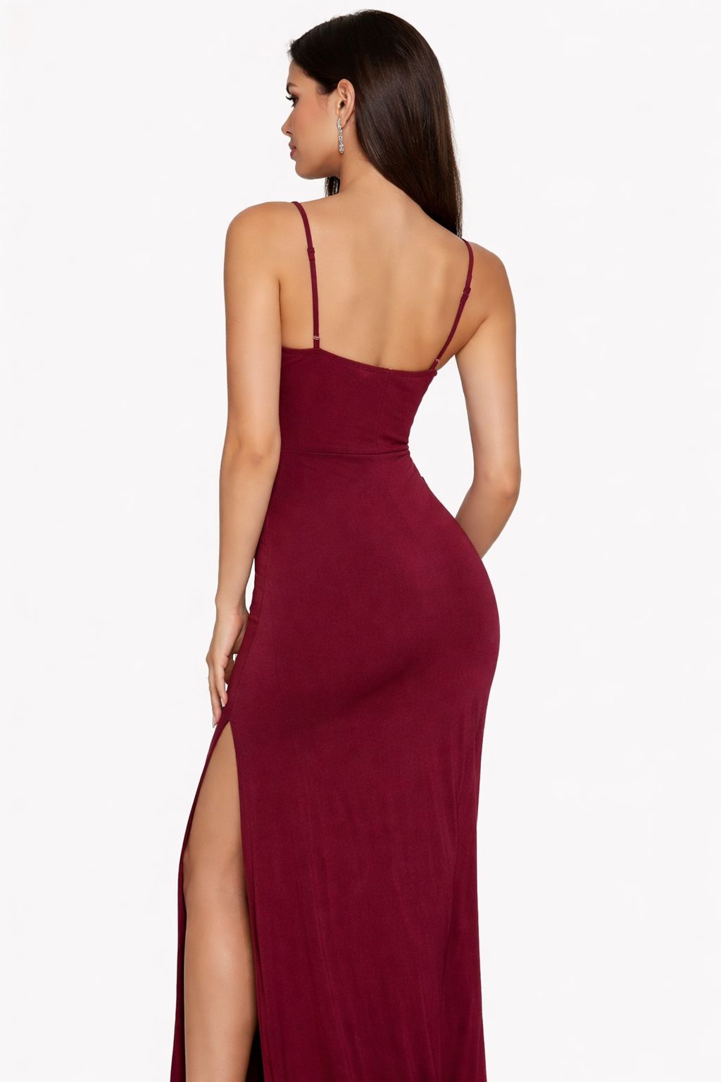 Maroon Spaghetti Strap Evening Dress