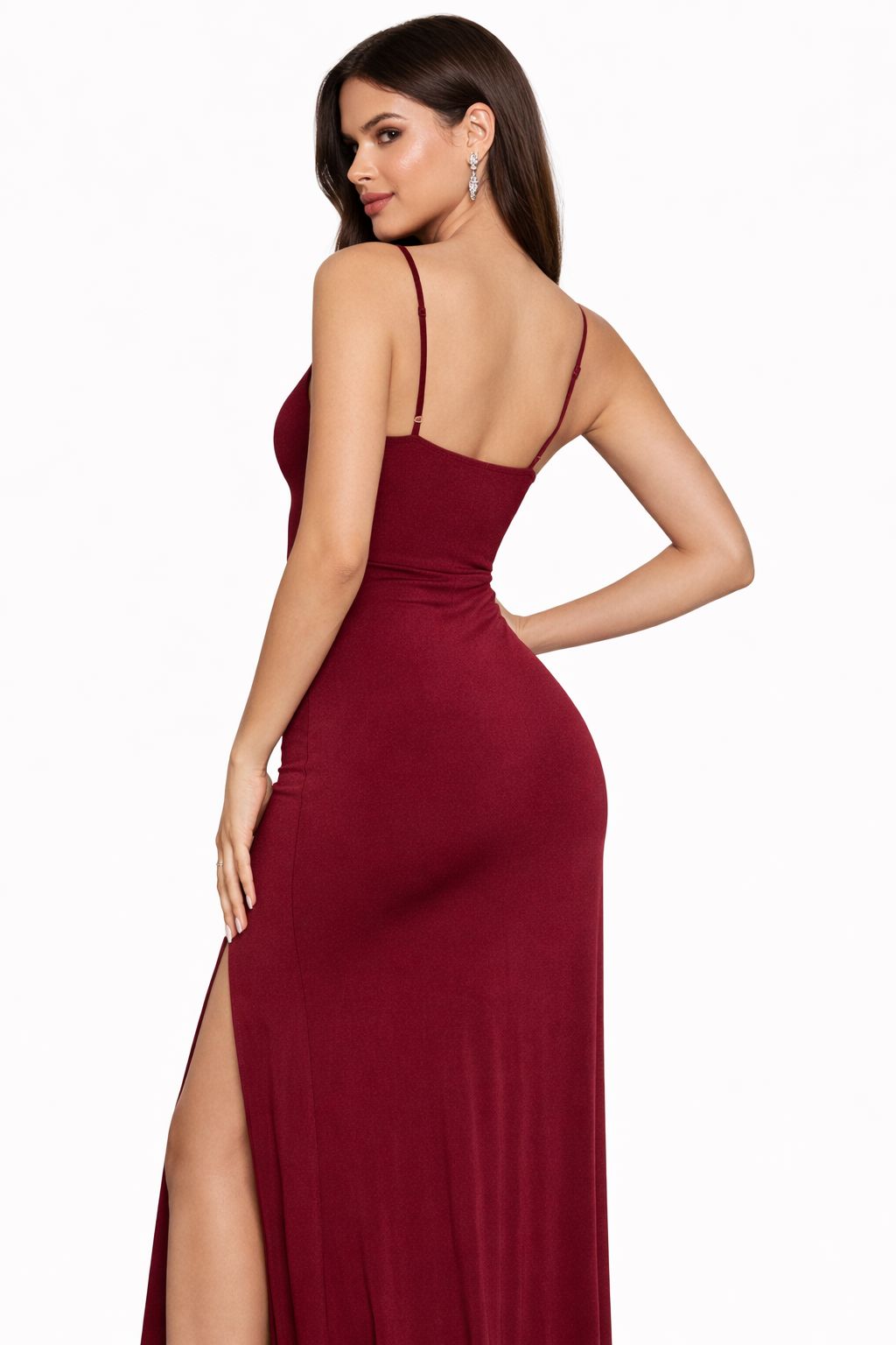 Maroon Spaghetti Strap Evening Dress