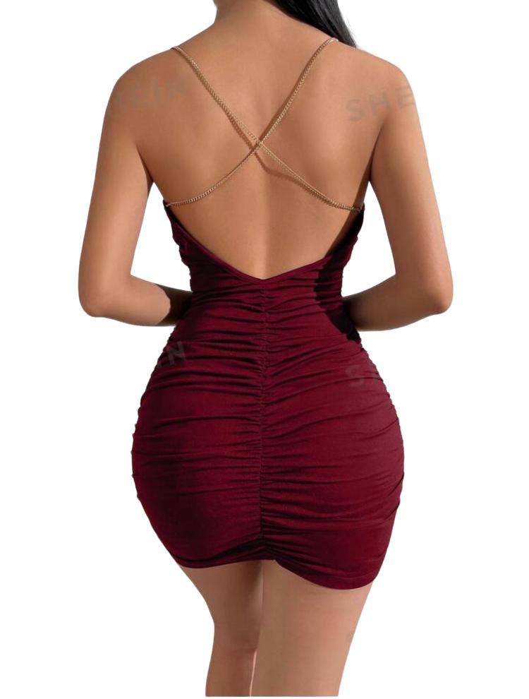 Burgundy Chain Strap Mini Dress