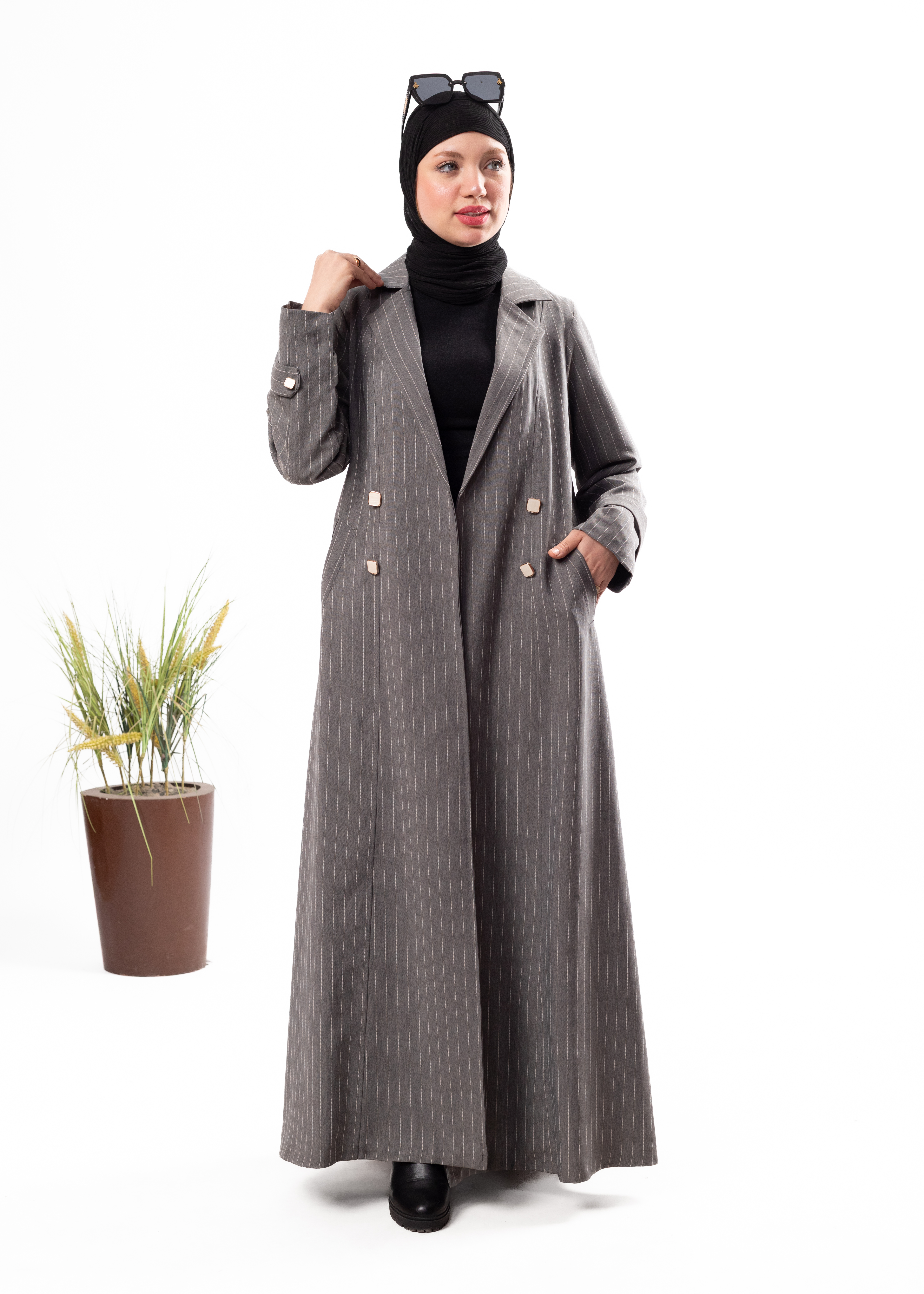 Classic Long Oxford Coat – Striped Elegant Design