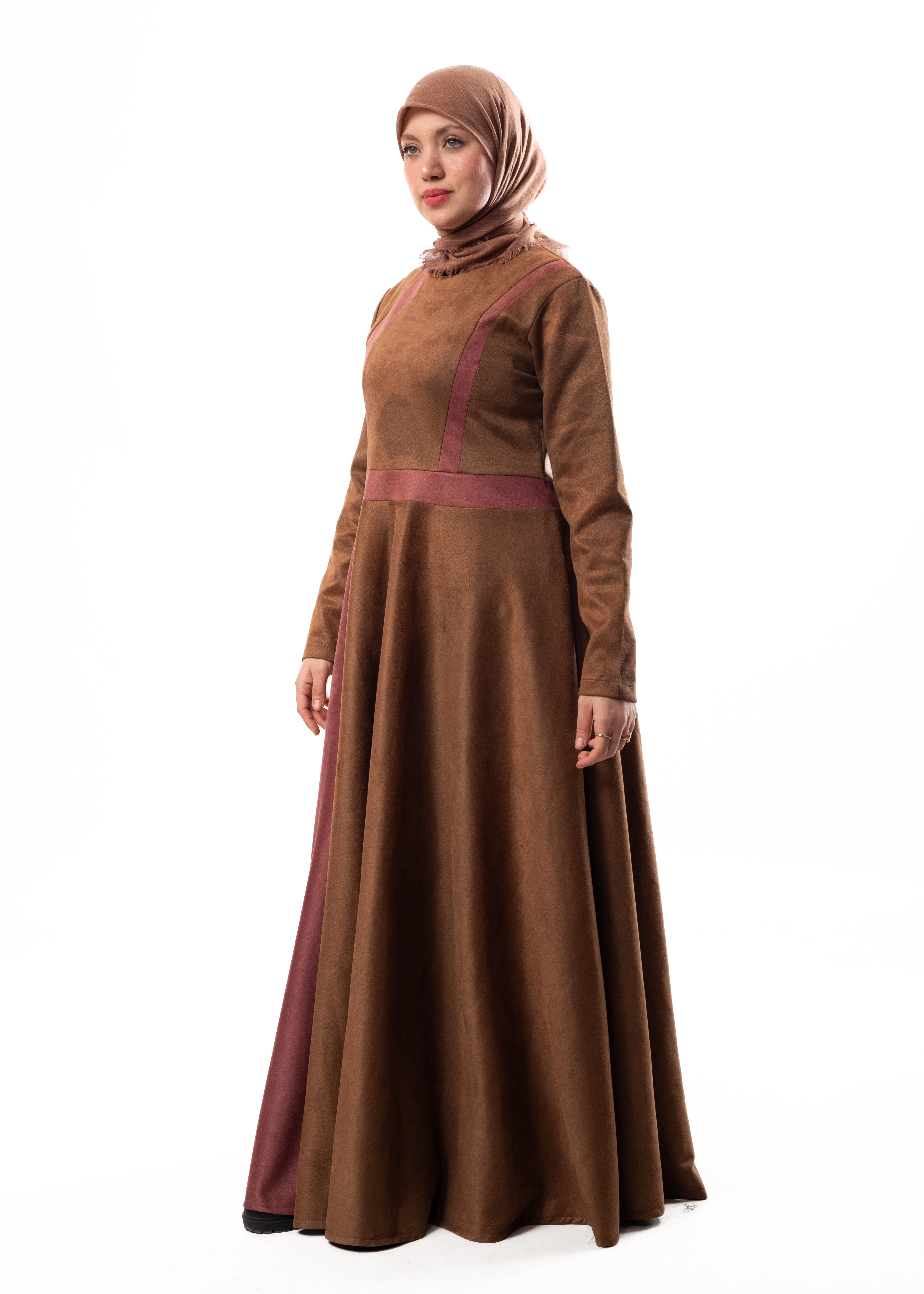 Elegant Winter Suede Dress – Double Flared Modest Fit