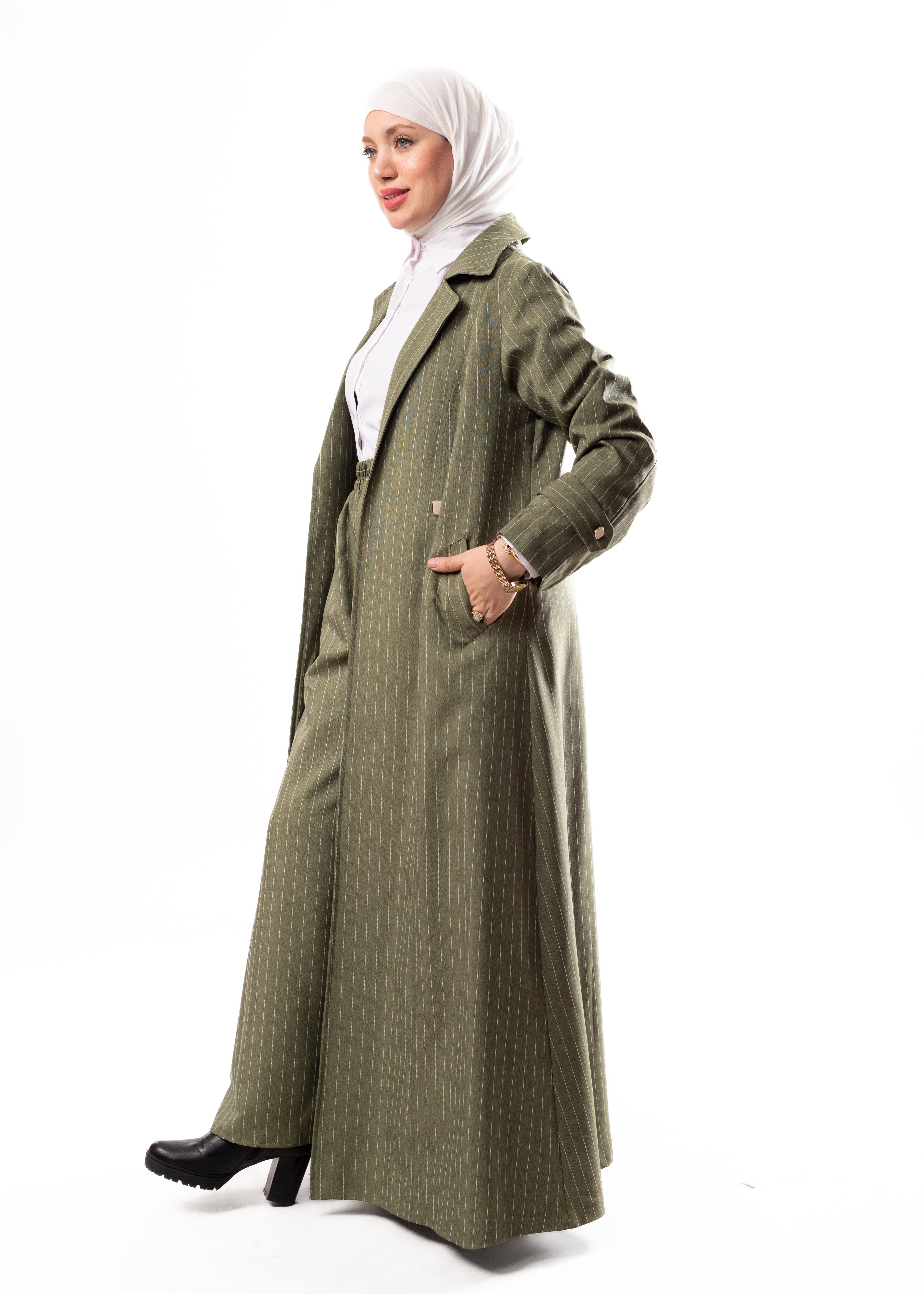 Classic Long Oxford Coat – Striped Elegant Design