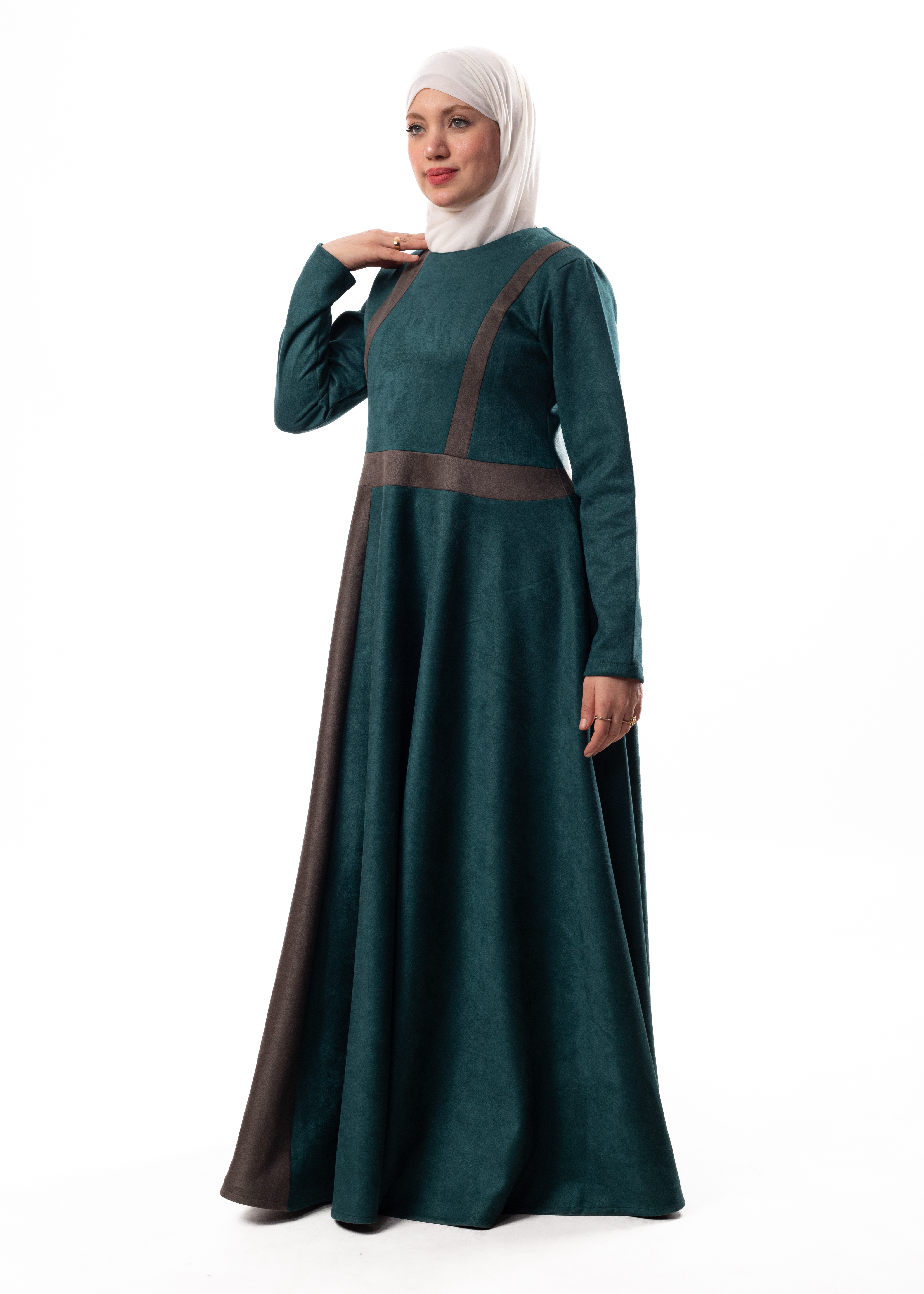 Elegant Winter Suede Dress – Double Flared Modest Fit