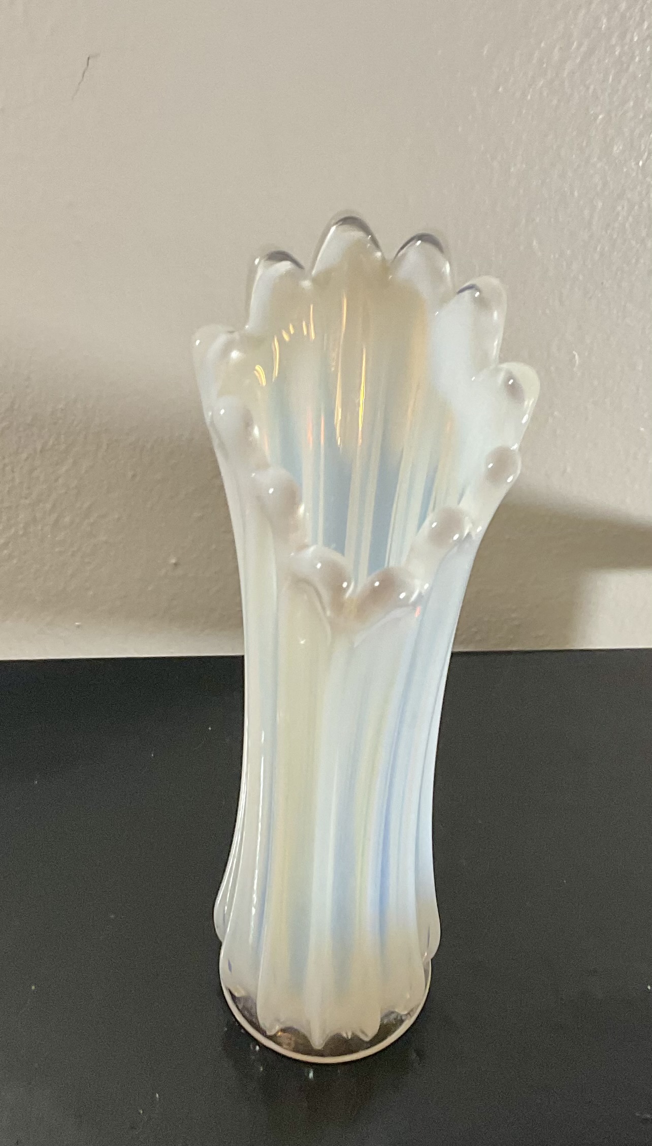 Fostoria Heirloom Opalescent swung vase