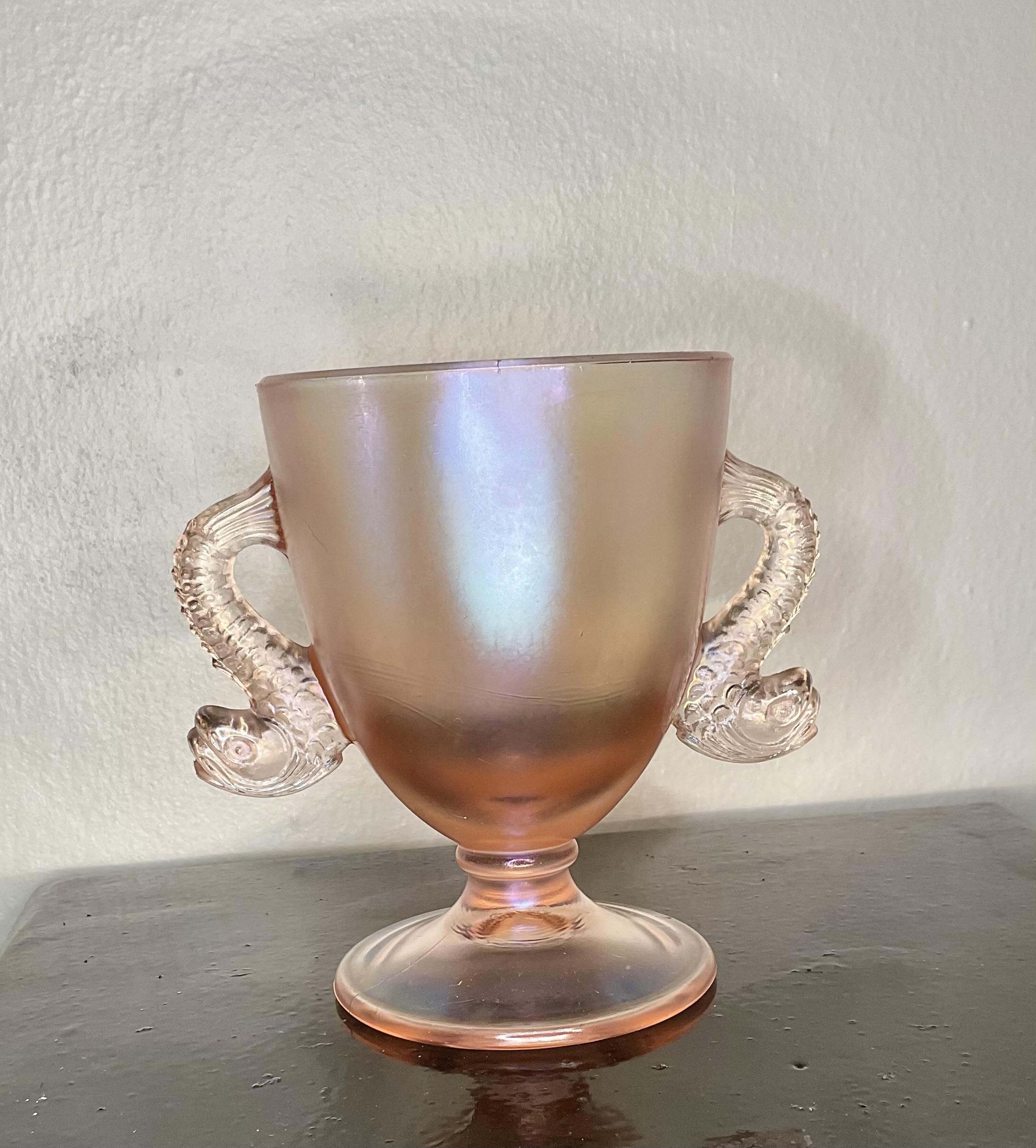 Fenton Pink Satin Dolphin Vase