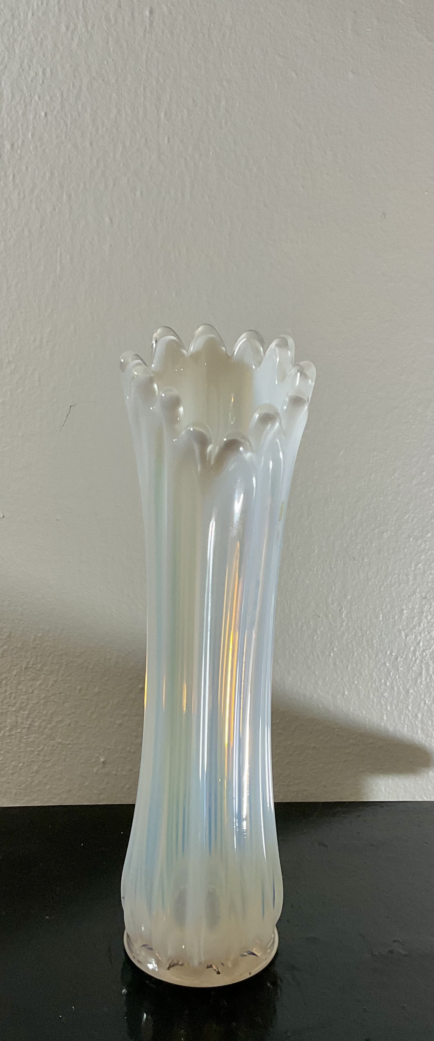 Fostoria Heirloom Opalescent swung vase