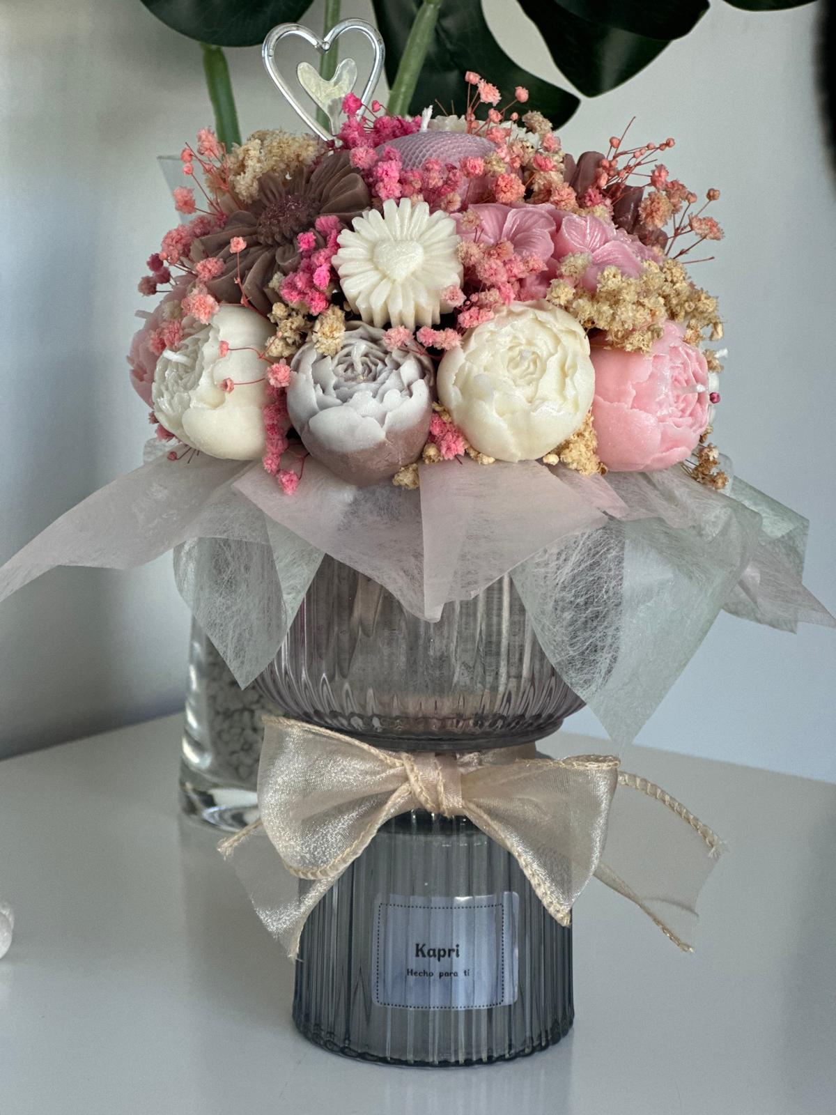 Bouquet de Velas Aromáticas en Copa de Vidrio Decorativa