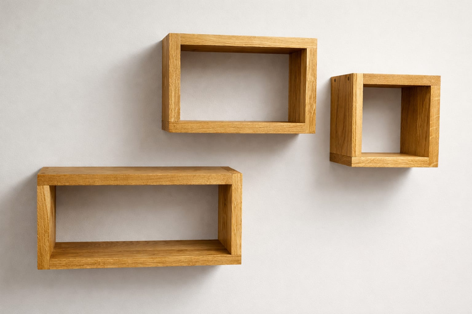 Solid Oak Cube Shelves Set | Modern Floating Wall Storage (Set of 3)
