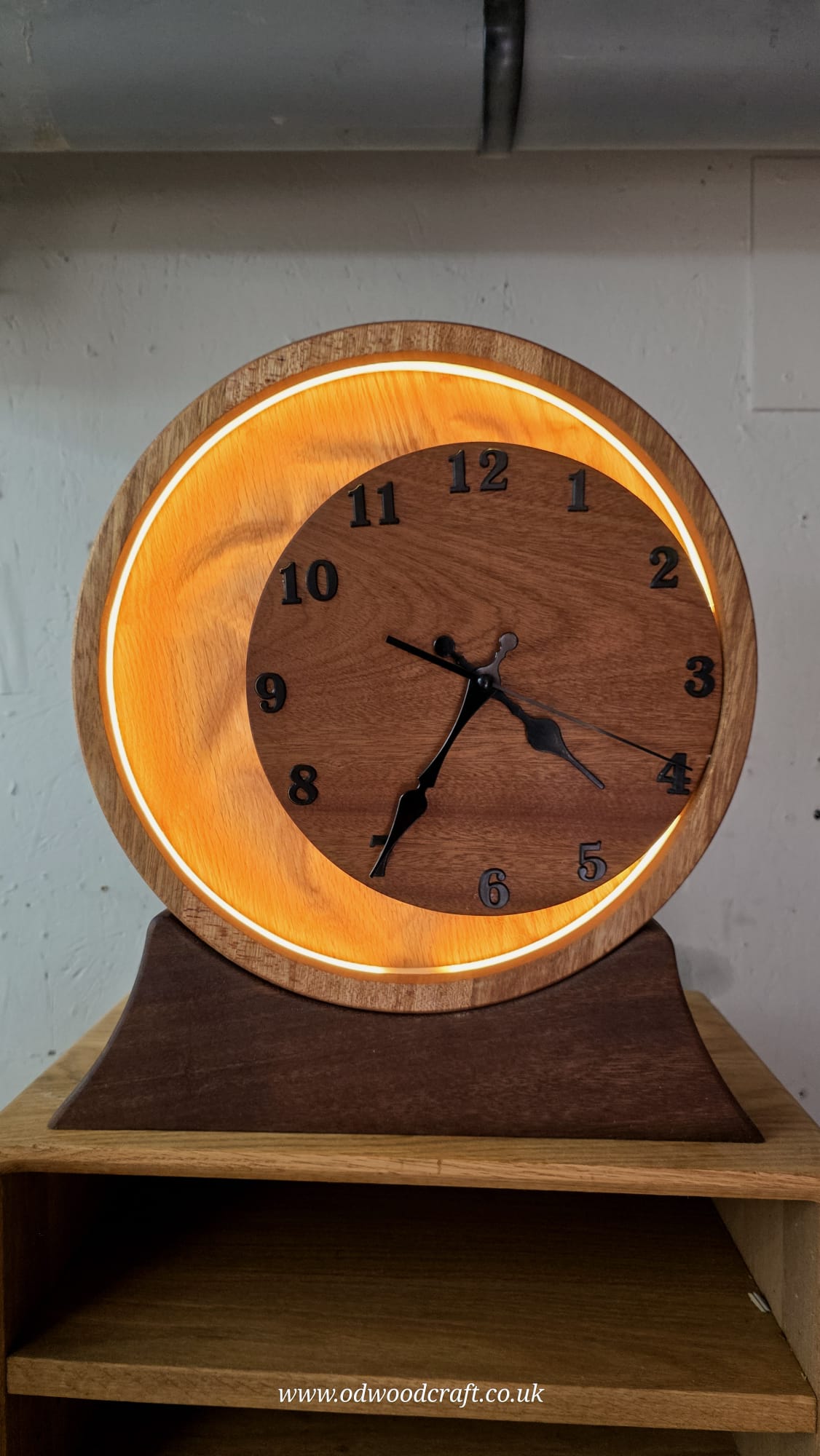 Eclipse Wooden LED Clock Lamp – Oak & Sapele | Modern Ambient Light