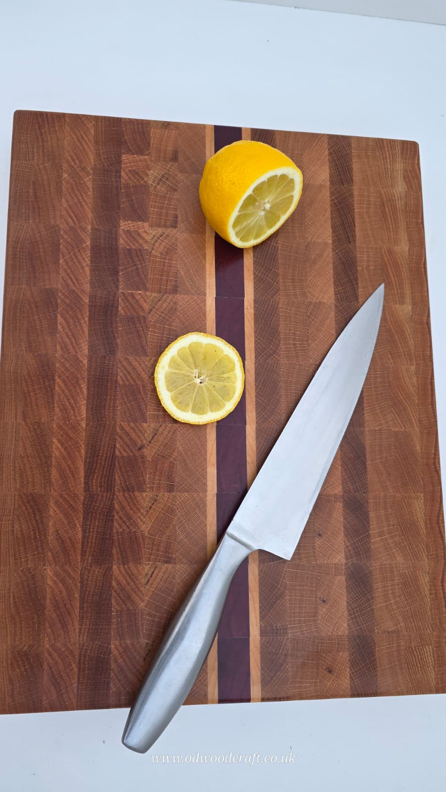 Handmade End Grain Chopping Board – Oak, Maple & Purpleheart Butcher Block – 39 x 29.5 x 4.2 cm