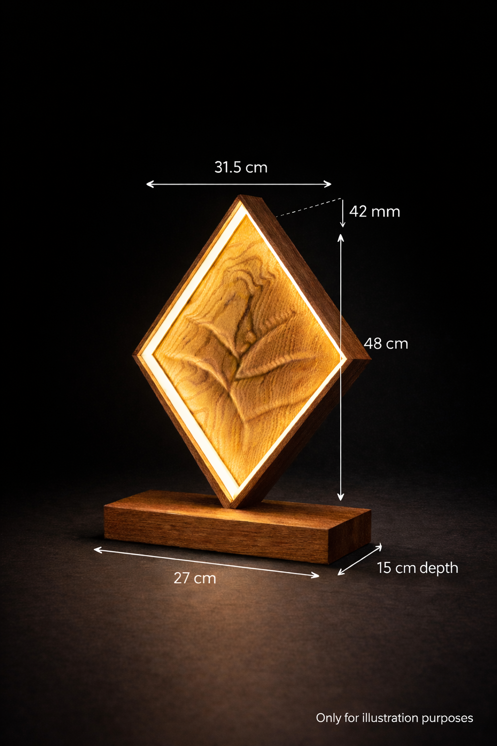 Handmade Diamond Wood Lamp | Modern Oak Ambient Light, USB Powered