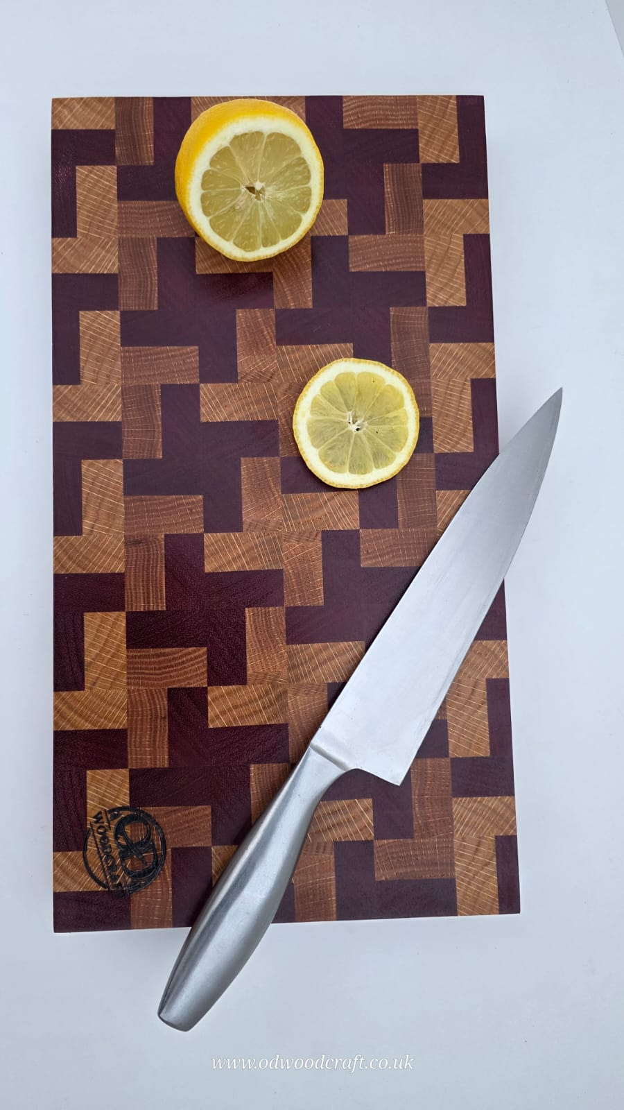 End Grain Chopping Board – Oak & Purpleheart | Handmade Butcher Block | Premium Wooden Cutting Board 39x21cm