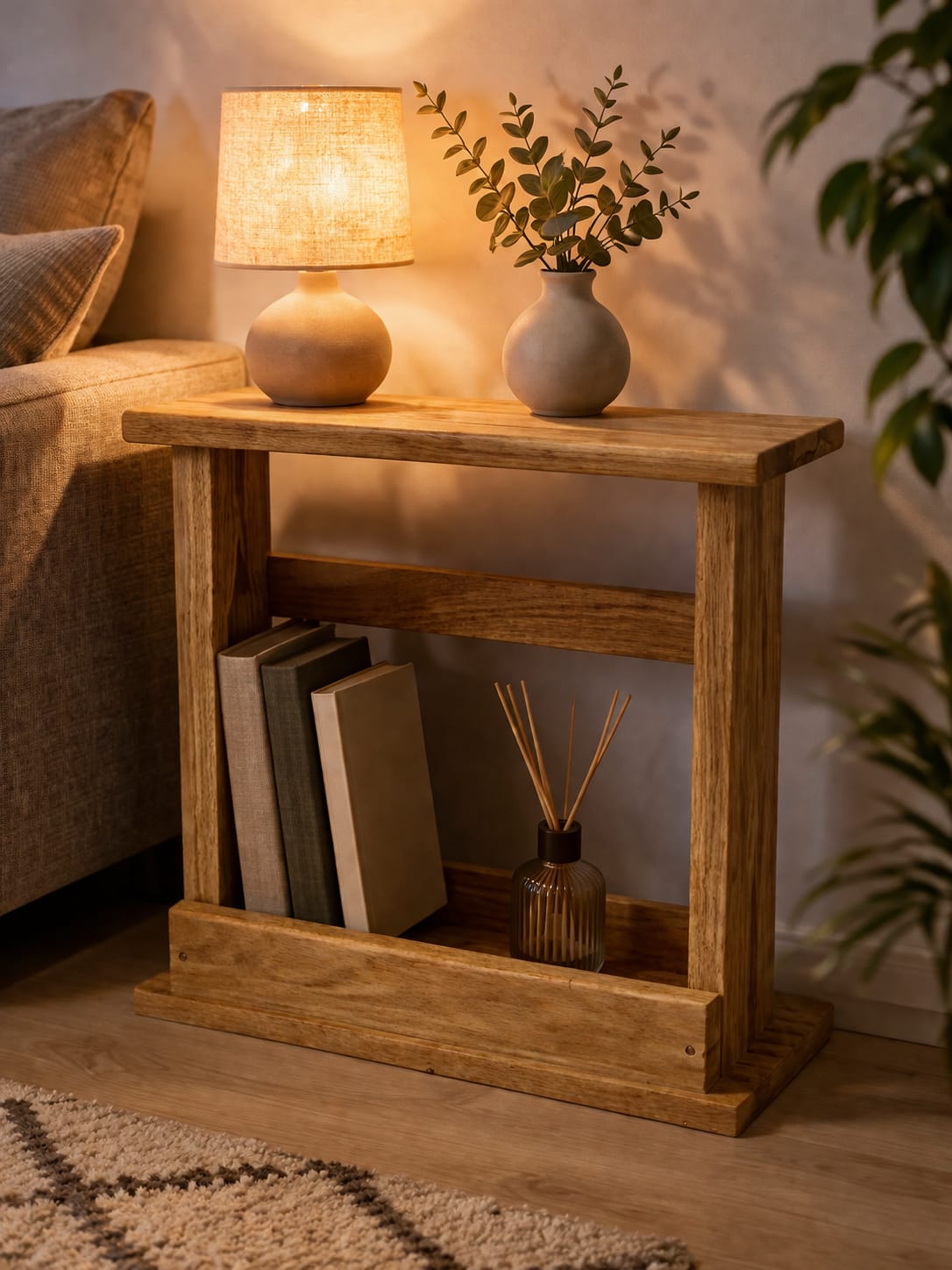 Oak Sofa Side Table | Slim End Table 15cm Deep | Solid 22mm Oak