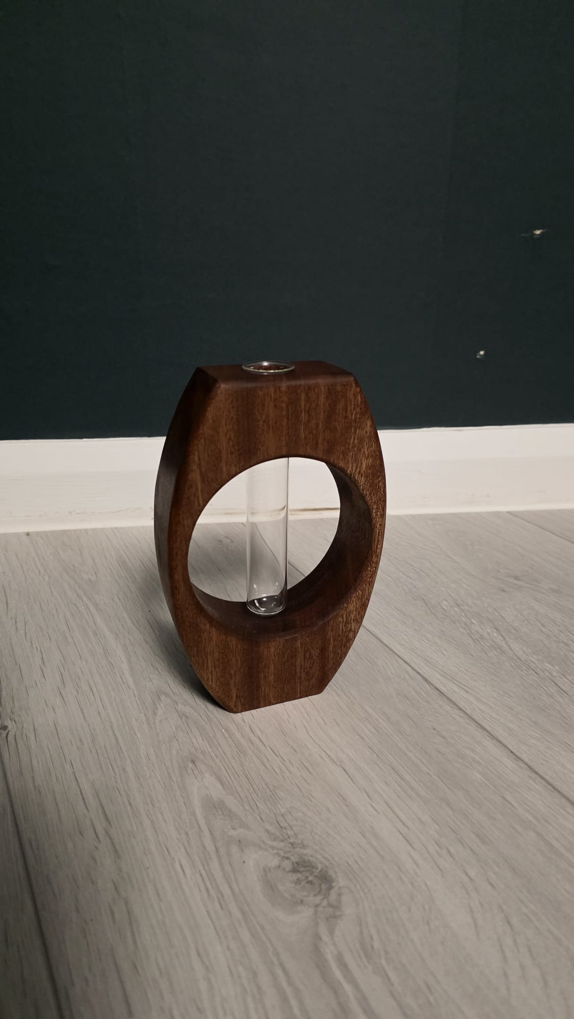 Meranti Wooden Vase | Handmade Wooden Bud Vase | Rustic Flower Vase with Glass Tube | Solid Wood Home Decor | Minimalist Vase