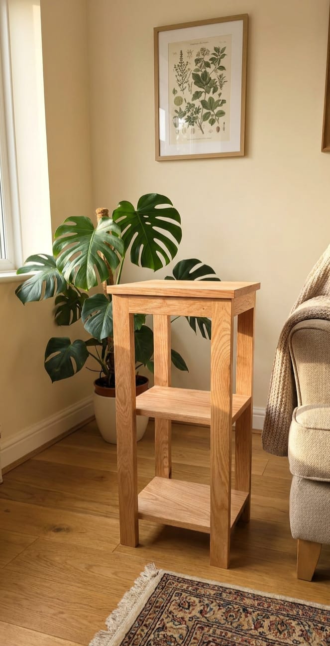 Solid Oak Side Table with Shelves – Handmade Wooden End Table / Bedside Table / Hallway Table